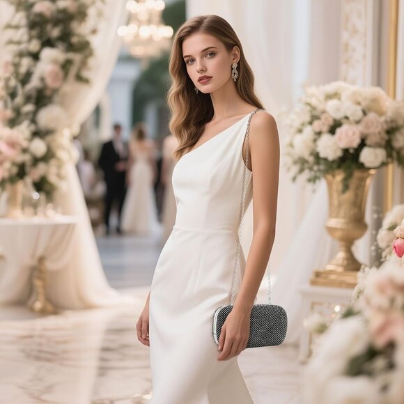 Women Black Sparkly Rhinestone Evening Clutch Purse Crystal Ring Clasp Handbag - Picture 5 of 6